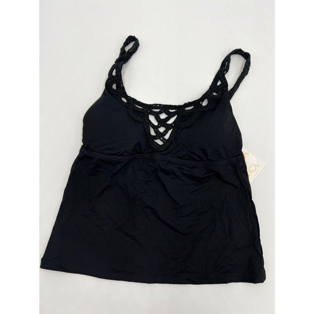 BECCA‎ by Rebecca Virtue Womens Black Crochet Detail Tankini Top Size Small NEW